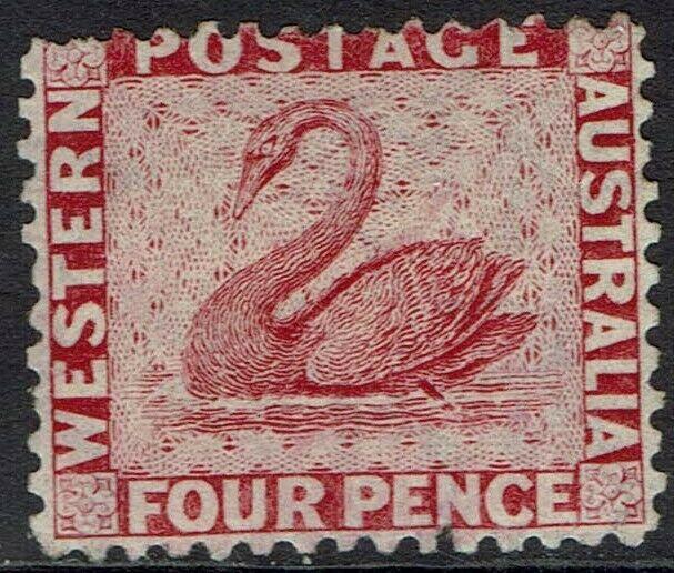 WESTERN AUSTRALIA 1864 SWAN 4D WMK CROWN CC REVERSED PERF 12.5 