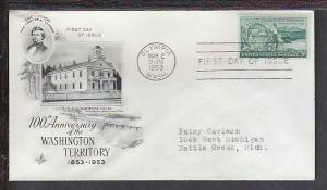 US Washington Territory 1953 Artcraft Typed FDC BIN