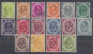 Germany Sc 670-685 used 1951-52 Numeral & Posthorn definitives complete, F-VF