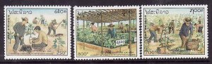 Laos-Sc#1049-51- id7-unused NH set-Trees-Arbor Day-1991-