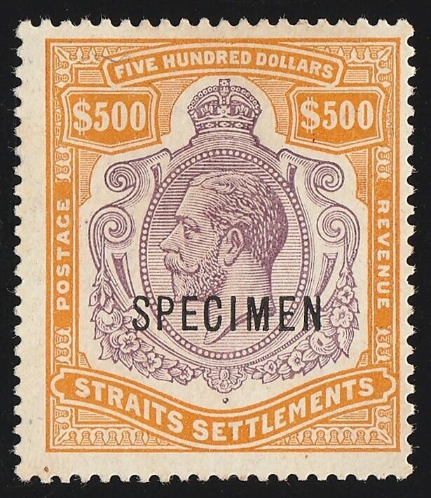 STRAITS SETTLEMENTS 1912 KGV $500 SPECIMEN wmk mult crown. normal cat £100,000
