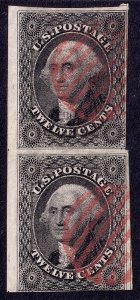 US Scott 17 (Pair) 1851 Washington, 12c grey black, FINE USED