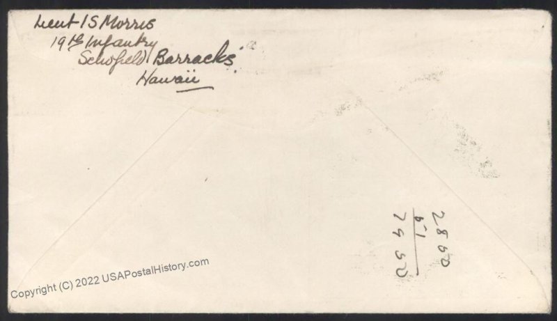 Hawaii USA 1940 Schofield Barracks DPO Military Mail Cover Territorial 109126