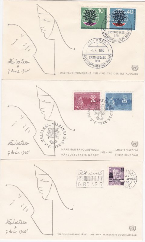 World Refugee Year 24 First Day Covers with a Common Designed Cachet on each