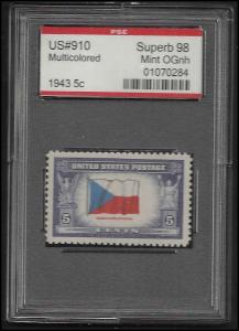 # 910 MINT NEVER HINGED CZECHOSLOVAKIA P.S.E. GRADE 98 CE...