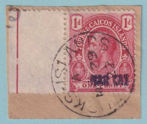 TURKS & CAICOS ISLANDS - WAR TAX HANDSTAMP IN VIOLET CAT # UNKNOWN - VOL