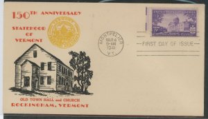 US 903 1941 3c Vermont/150th Anniv. of Statehood on unaddressed FDC with a Cachet by Unknown Publisher