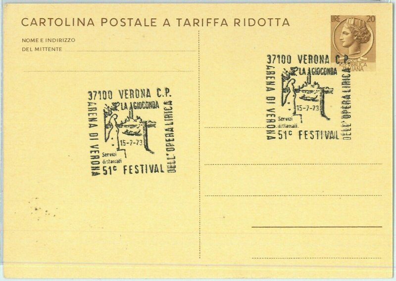 91853 - ITALIA - STORIA POSTALE - Annullo speciale VERONA 1973 OPERA La Gioconda