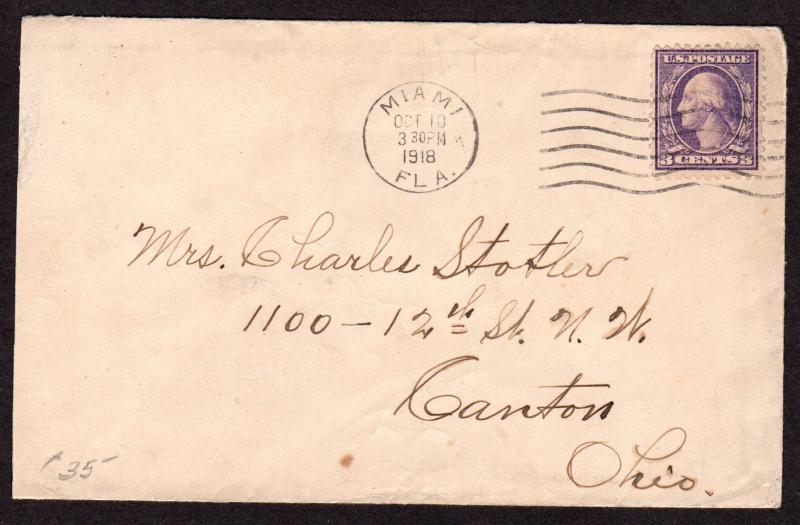 $Florida Machine Cancel Cover, Miami, 10/10/1918, earliest recorded impression