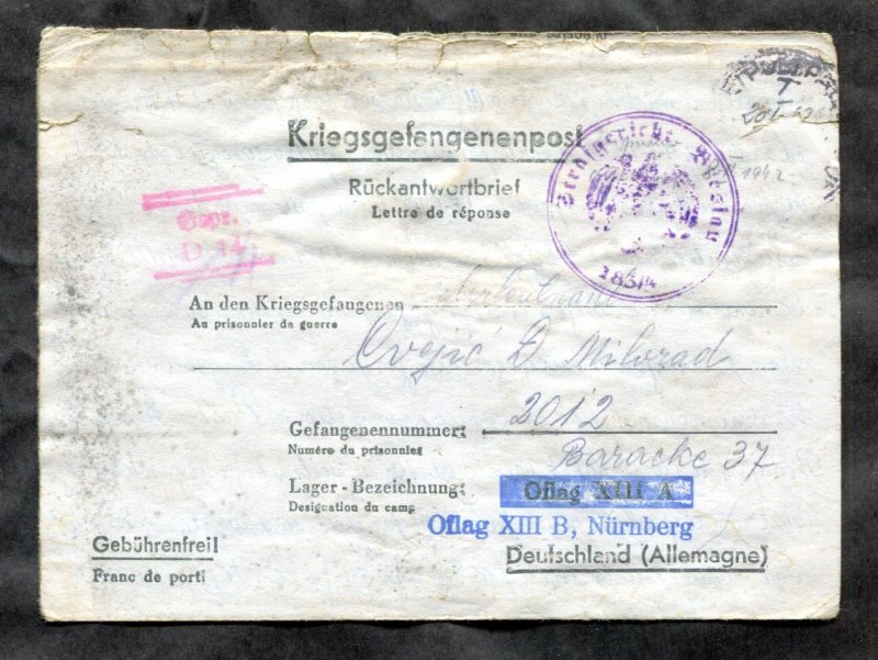 h316 - SERBIA WW2 1942 Letter Card to POW Camp in Germany. Contents