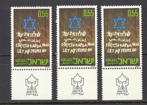 Israel Sc# 487 MNH lot/3 w/tab 1972 55a Let My People Go