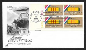 UNITED STATES FDC 15¢ Vietnam Veterans PLATE BLOCK 1979 ArtCraft