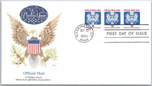 U.S. CACHETED FIRST DAY COVER OFFICAL MAIL 10c STRIP 3 BALD EAGLE 1993