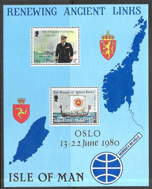 Isle of Man #176a MNH S/S CV$1.00 Oslo Olav Odin’s Raven Ship Norwex