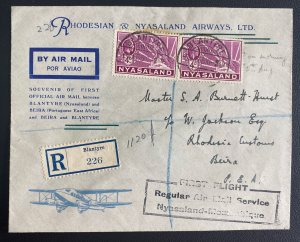 1935 Blantyre Nyasaland First Flight Airmail Cover To Beira Portuguese Africa