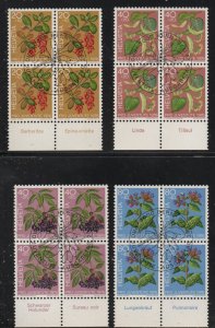 Switzerland Sc B443-446 1976 Pro Juventute Forest  Plants Blocks of 4 used