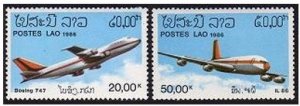 Laos C120-C121,MNH.Michel 920-921. Aircraft 1986.Boeing-747,IL-86.