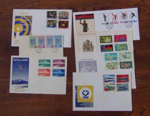 Malawi 1964 1984 7 FDC's Trains Xmas Post Olympics Flowers Independence etc