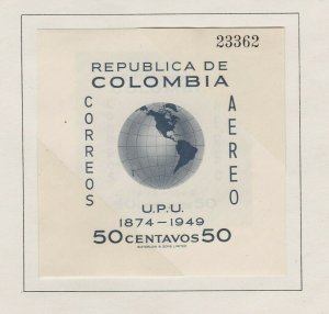 Colombia Souvenir Sheet #C199, MH, UPU 1949, CV $2.25