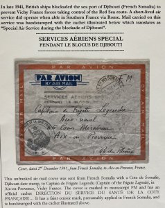 1941 Djibouti French Somalia British Ships Blockaded Airmail Cover To France