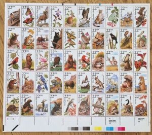 US: 1987 NORTH AMERICAN WILDLIFE; Sheet Sc 2286B-2335b; 22 Cents Values 