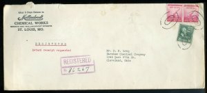 U.S. Scott 825 Prexie/Prexy and 900 National Defense on Reg. Ret. Receipt Cover