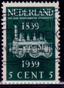 Netherlands, 1939, 100th Anniversary of the Railway, 5c, sw#334, used
