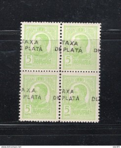 Romania 1918  Postage Due Shifted Overprint 5b Block of 4 MH  17524