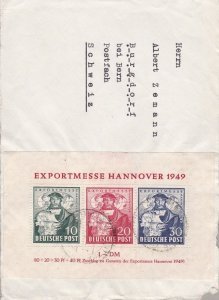 1949 BIZONA, BF n . 1 Hannover Fair on a large fragment of cover