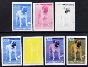 Turkmenistan 2000 Dogs - Bull Mastiff imperf set of 7 pro...