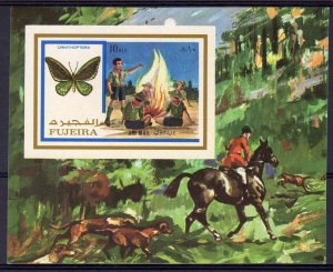 Fujeira 1972 Mi#Block 105B BUTTERFLIES-SCOUTS-HUNTING S/S (1) IMPERFORATED MNH
