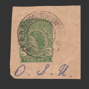 BRITISH GUIANA CUT-OUT FROM COVER. Q.E. II 2 CENT STAMP. RARE.