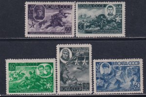 Russia 1944 Sc 947-51 Nuradilov Matrosov Louzan Polivanova Kovshova Stamp MH