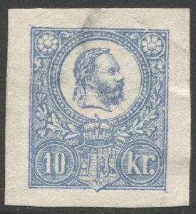 HUNGARY 1871  10k blue unused Imperf F-VF stationery cut-out