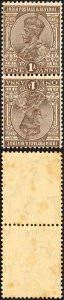 India SG203a 1 1/2a Chocolate Wmk Mult Star Tete-beche Pair (m/m and tone spots)