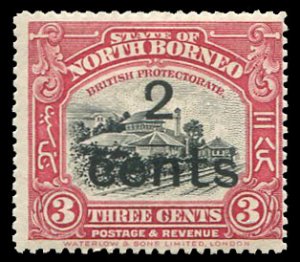 North Borneo #160 Cat$30, 1916 2c on 3c deep rose, hinged