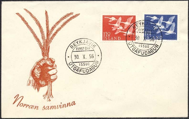 Iceland 1956 Sc 298-9 Whooper Swan Bird Reykjavik CDS FDC HR