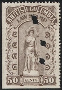 CANADA British Columbia 1905 50c Used Law Stamp Revenue, VD BCL20