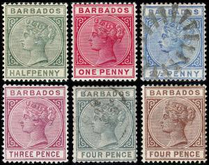 Barbados Scott 60-65 (1882-85) Mint/Used H VF, CV $76.25