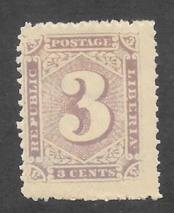 LIBERIA Scott 26 Mint 3c  Numeral stamp  2017 CV = $2.00