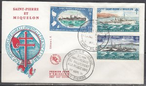 St Pierre & Miquelon Scott 412-4 FDC - Free Fench Forces, 30th Anniv.