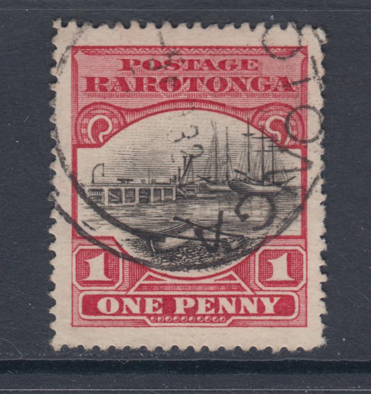 Cook Islands Sc 62 used 1920 1p carmine & black Avarua Waterfront, almost VF