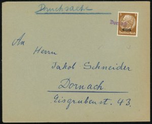 France German Occupation Alsace to Switzerland Dornach Local Postmark Cover WWII