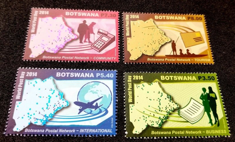 Botswana World Post Day 2014 Map Mail Airplane (stamp) MNH *color foil *unusual