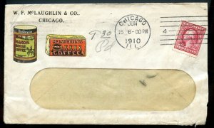 U.S. Scott 332 on 1910 2-Sided Ad Cover for McLaughlin Coffee Company