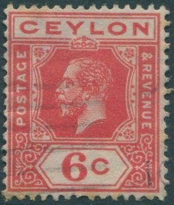 Ceylon 1921 SG342 6c carmine-red KGV tablet A tone spots FU (amd)