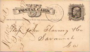 United States U.S. R.P.O.'s Aug. & Macon Agt. 1877 353-B-1  Postal Card.