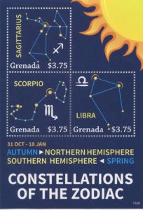 Grenada 2013 - Constellations - Space - Sheet of 3 Stamps - Scott #3906  - MNH