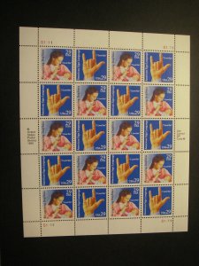 Scott 2783 -2784 or 2784a - 29c American Sign Language - MNH sheet of 20 - S1111