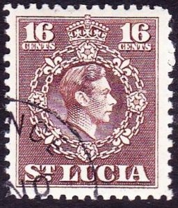 ST LUCIA 1949 KGVI 16c Brown SG154 Used